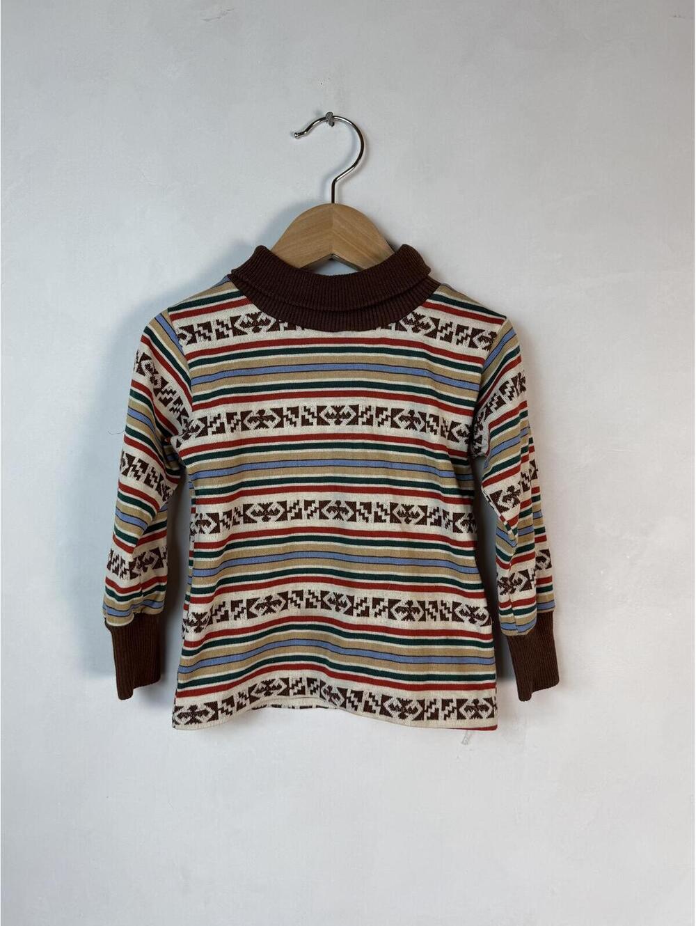 Vintage Toddler Striped Long Sleeve Shirt with Brown Collar